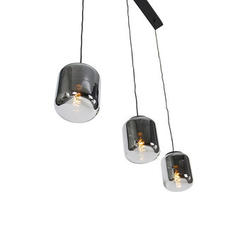Moderne hanglamp zwart met smoke glas | 3-lichts