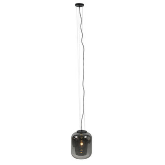 Moderne hanglamp zwart met smoke glas | 2-lichts