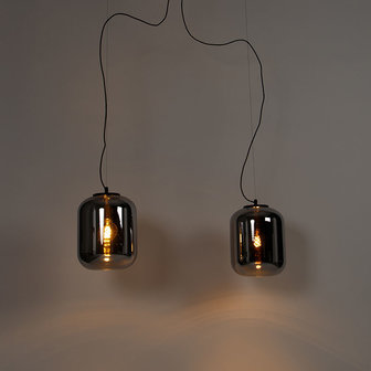 Moderne hanglamp zwart met smoke glas | 2-lichts