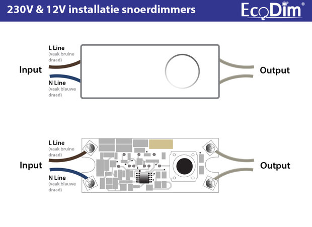 ECODIM.08 (B) Led snoerdimmer 0-50W zwart | Fase Afsnijding