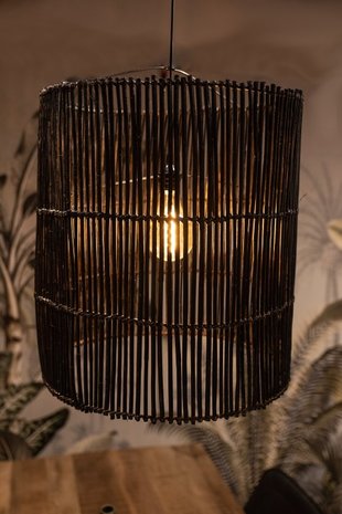 Hanglamp Rotan - ø50x56 cm - Black Wash verlicht