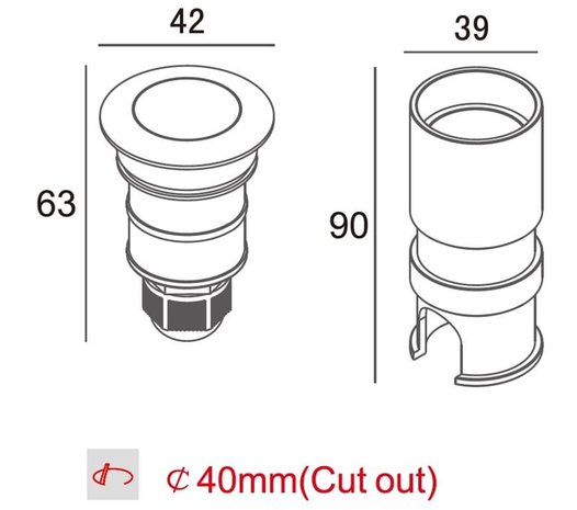 Grondspot klein 42mm | 2.4W 3000K (24v)