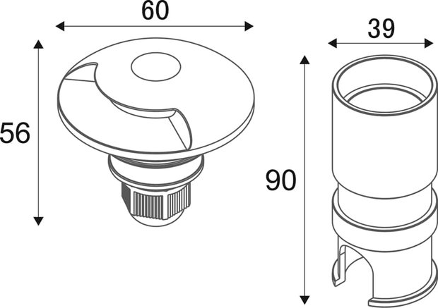 Grondspot padverlichting enkelzijdig 60mm | 2.4W 3000K (24v)