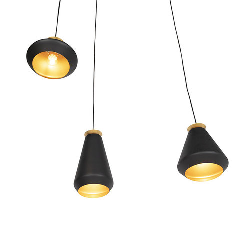 Moderne hanglamp met 3 pendels | Zwart met Goud