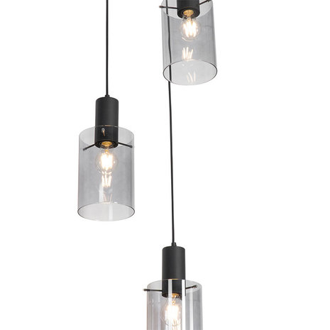Moderne hanglamp met 3 pendels | smokey / zwart glas
