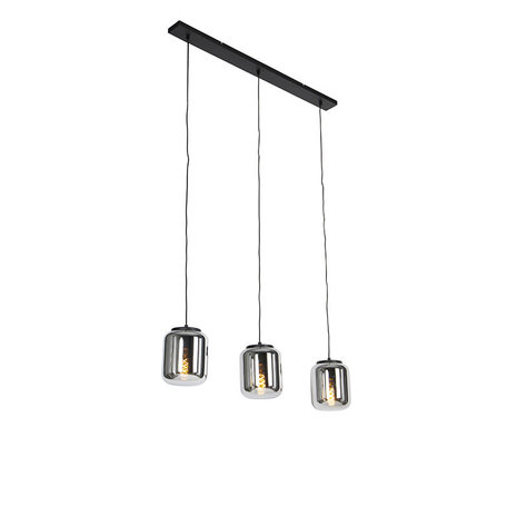 Moderne hanglamp zwart met smoke glas | 3-lichts
