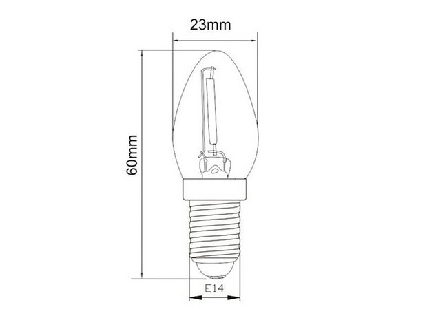 LED Filament MINI Kaarslamp (C7) E14 1W 2700k Helder
