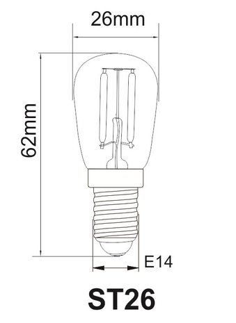 LED Filament koelkast lamp E14 2W 2700K HELDER (ST26)