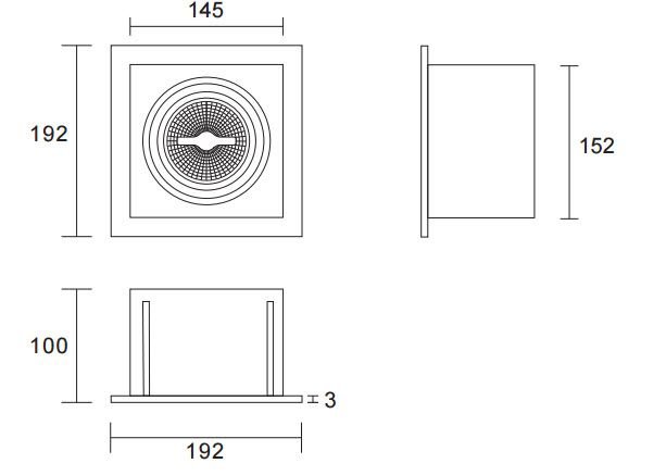 Led inbouw spot armatuur - 1x AR111/ES111 zwart | Verzonken