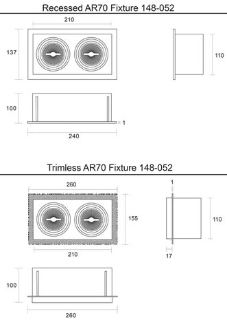 Led inbouw spot armatuur - 2x AR70 Wit | Trimless