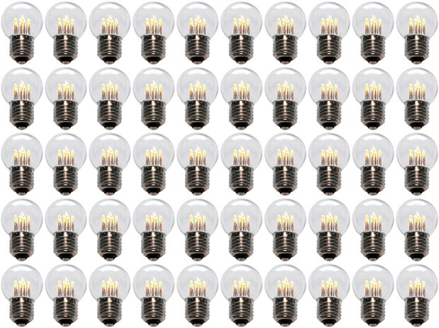 50 stuks LED Lamp E27 1W G45 Warm-wit 2700K - speciaal voor prikkabel bulk