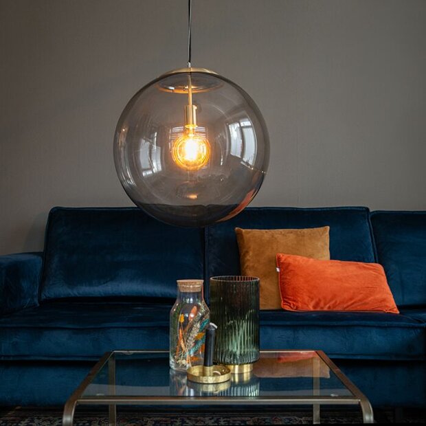 Modern Pendant Lamp Brass with Smoked Glass 50 cm - Ball