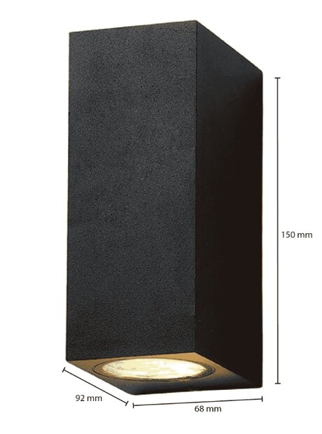 LED Wandlamp Buiten &ndash; 2x GU10 | Zwart IP44 | Up &amp; Down | Geschikt voor GU10 &Oslash;50mm