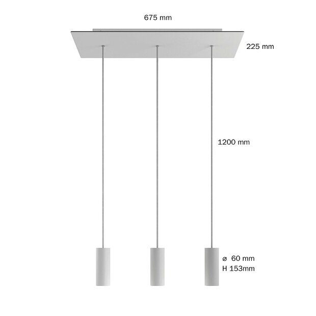 Pendant lamp with 3 pendants and metal shade Dibond Matte White