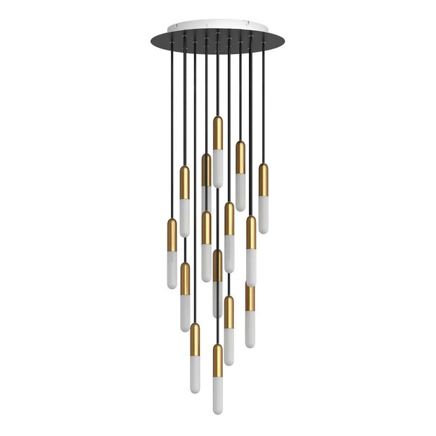 Pendant lamp with 15 pendants and bulbs brass with bulb &ndash; Made in Italy