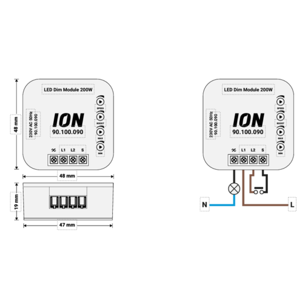 ION INDUSTRIES Touch TRIAC LED Dimmer | 0.3-200W | Phase Cut-Off
