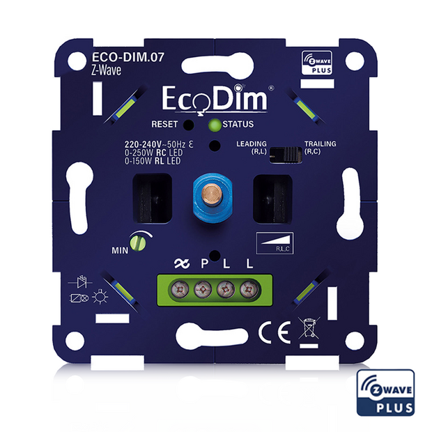 EcoDim ECO-DIM.07 LED Dimmer &ndash; Z-Wave &ndash; Push/Turn &ndash; 0-250W RLC