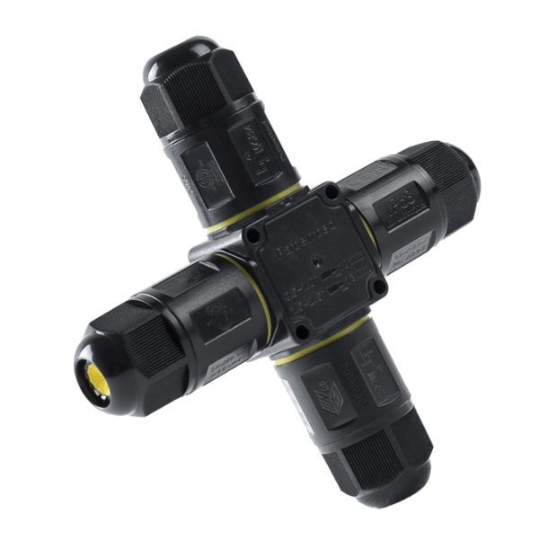 Waterdichte 4-weg kabelconnector voor buitengebruik | IP68 | Voor kabels 4&ndash;11 mm