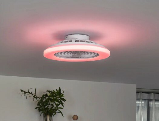 Plafondventilator wit &Oslash;48,5 cm met dimbare RGB LED en afstandsbediening