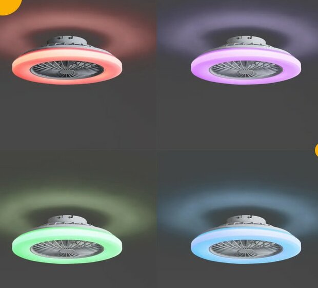 Plafondventilator wit &Oslash;48,5 cm met dimbare RGB LED en afstandsbediening