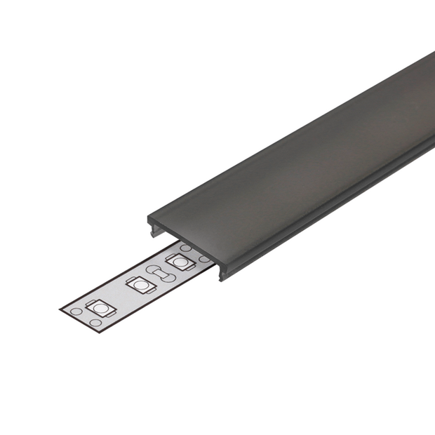 Klikbare cover tbv opbouwprofiel vlak tot 14mm | 2M | Zwart