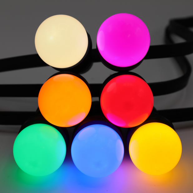 E27 farbige LED Lampe | 7 Farben | Rot/Gelb/Gr&uuml;n/Orange/Blau/Rosa/Wei&szlig; | &Oslash;45 | Geeignet f&uuml;r Festoonkabel