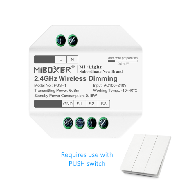 Mi-Light Push Dim Module | RGB + CCT | Draadloze bediening