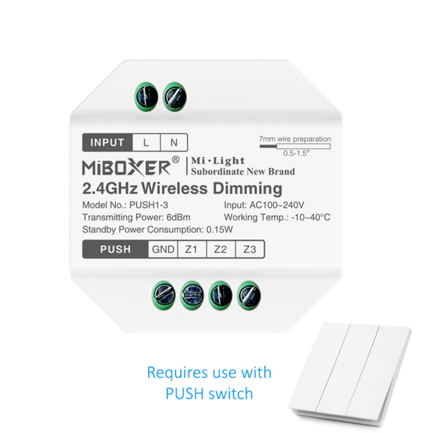 Mi-Light Push Dim Module | Draadloos Dimmen voor 3 Zones