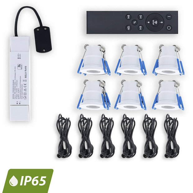 Inbouwspot set | Set van 6 | Wit | Met afstandsbediening