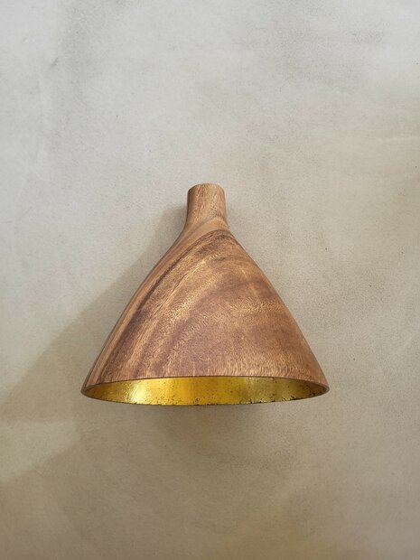 Hanglamp acaciahout medium &Oslash;25 cm | kelk vorm | bladgoud binnenzijde exclusief fitting