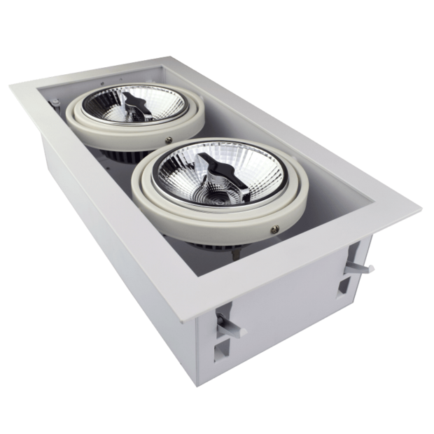 Led inbouw spot armatuur - 2x AR111 Wit | Opdekrand