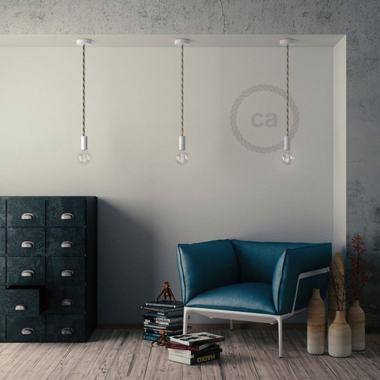 Houten E27 fittinghouder kit | Wit | voor XL strijkijzersnoer | (16mm)